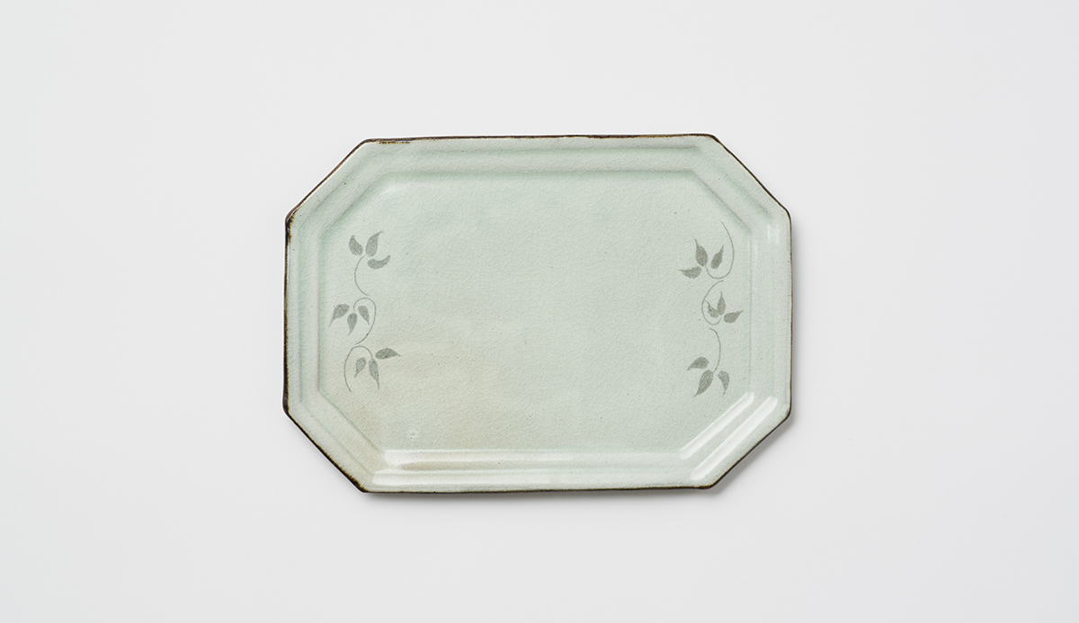 Ivy Carved Celadon Rectangle plate(L)