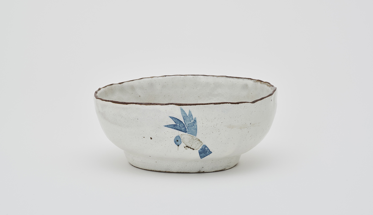 Paper Painting Blue Bird Oval Bowl (Handwork)